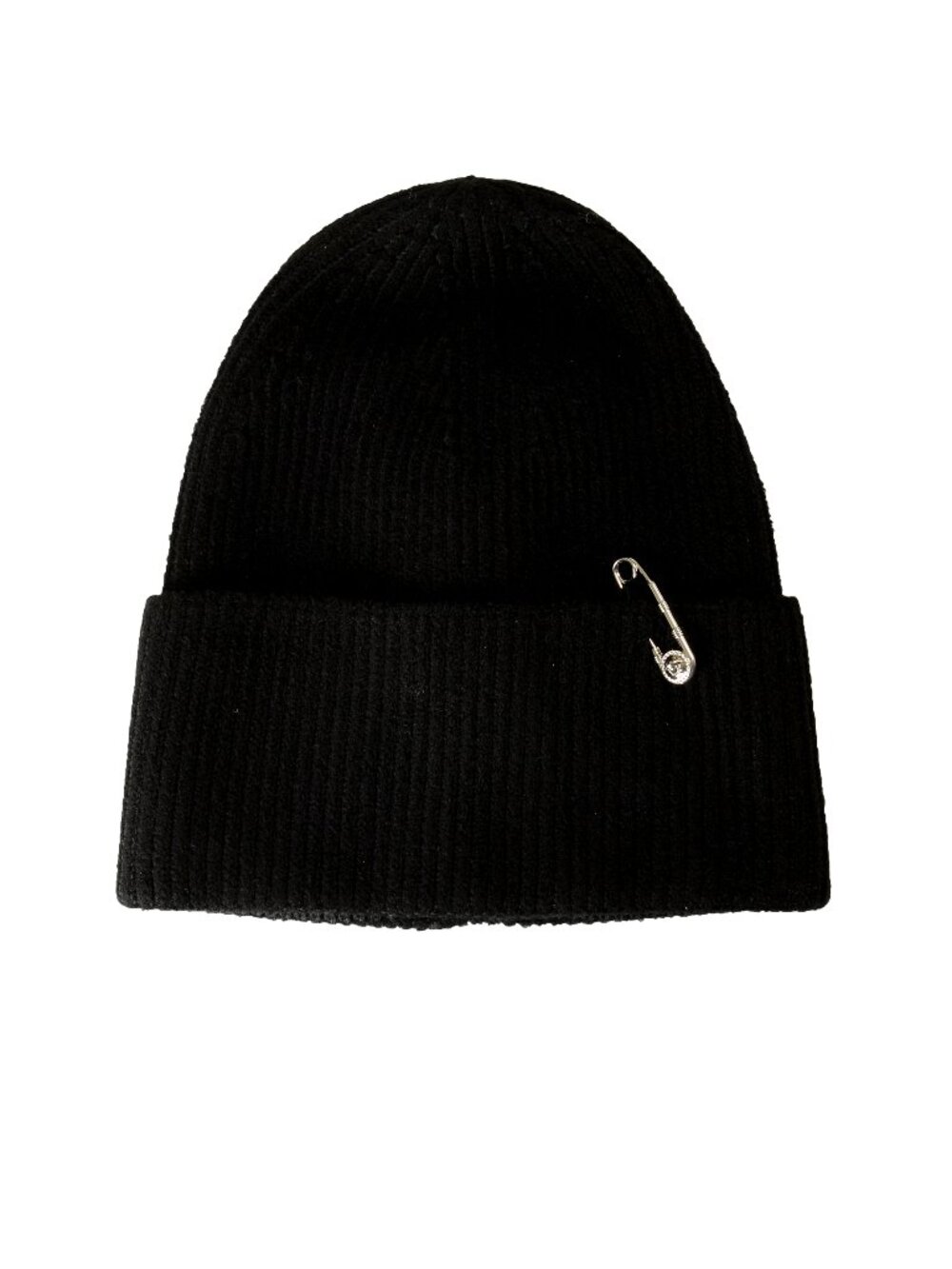 Versace Black Chenille Silver Pin Hardware Wool Beanie Hat One Size